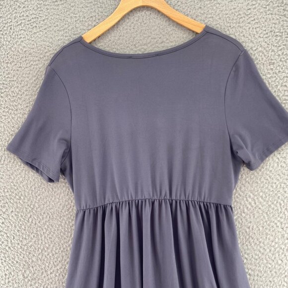 Shop Basic USA Dress Women Medium Gray Blouson Empire Surplice Short Sleeve NWT - Picture 4 of 11